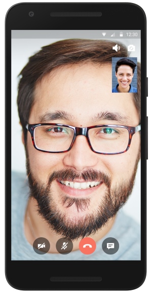 Gruveo SDK for Android - example of a video call on a Nexus phone.