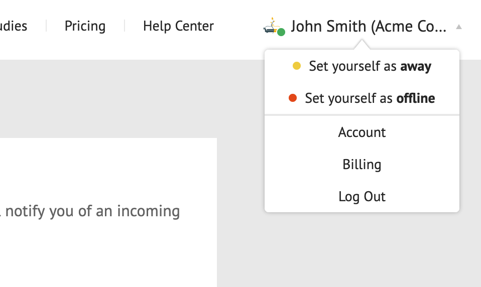 Setting of availability status in the Gruveo web UI